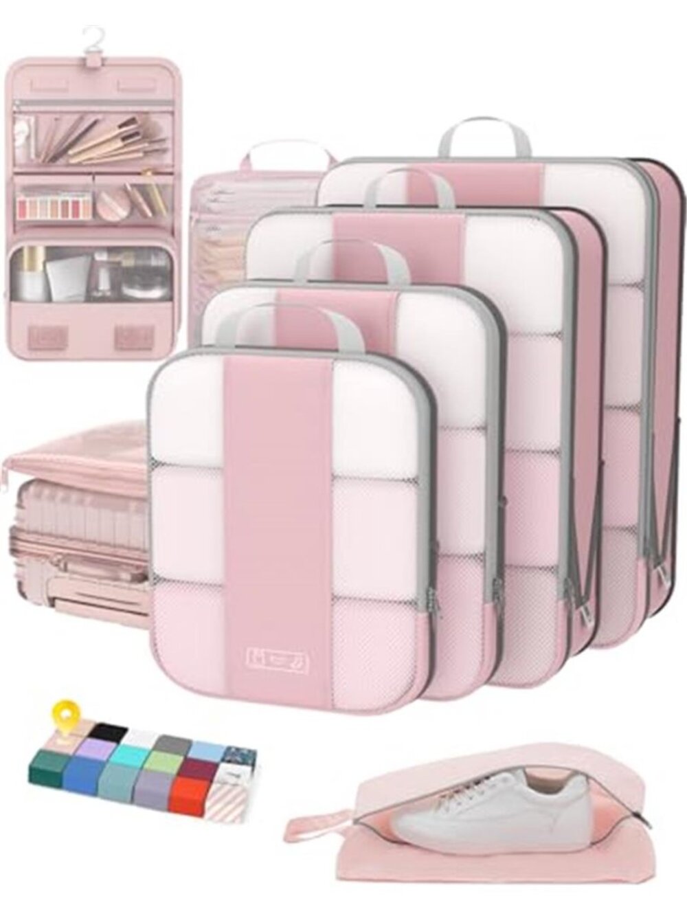 Compression Packing Cubes Travel Organizer Set Luggage Bags Toiletry Shoe Bag